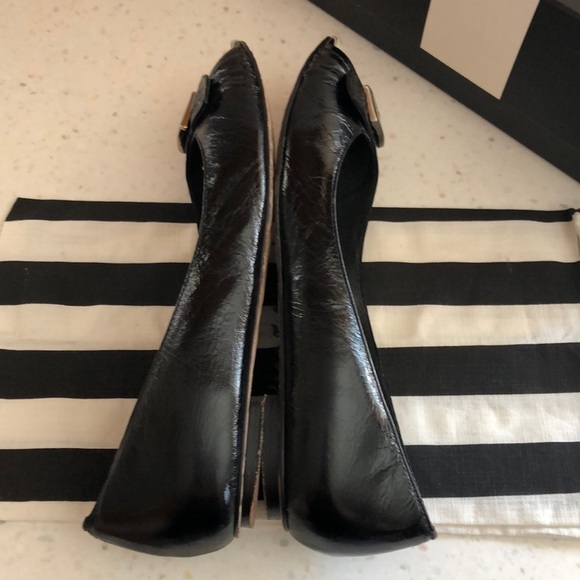 Vintage L.A.M.B. “Grisel” 7.5 Leather Peep Toe Ballet Flats Black White Shoe EUC - Picture 8 of 16